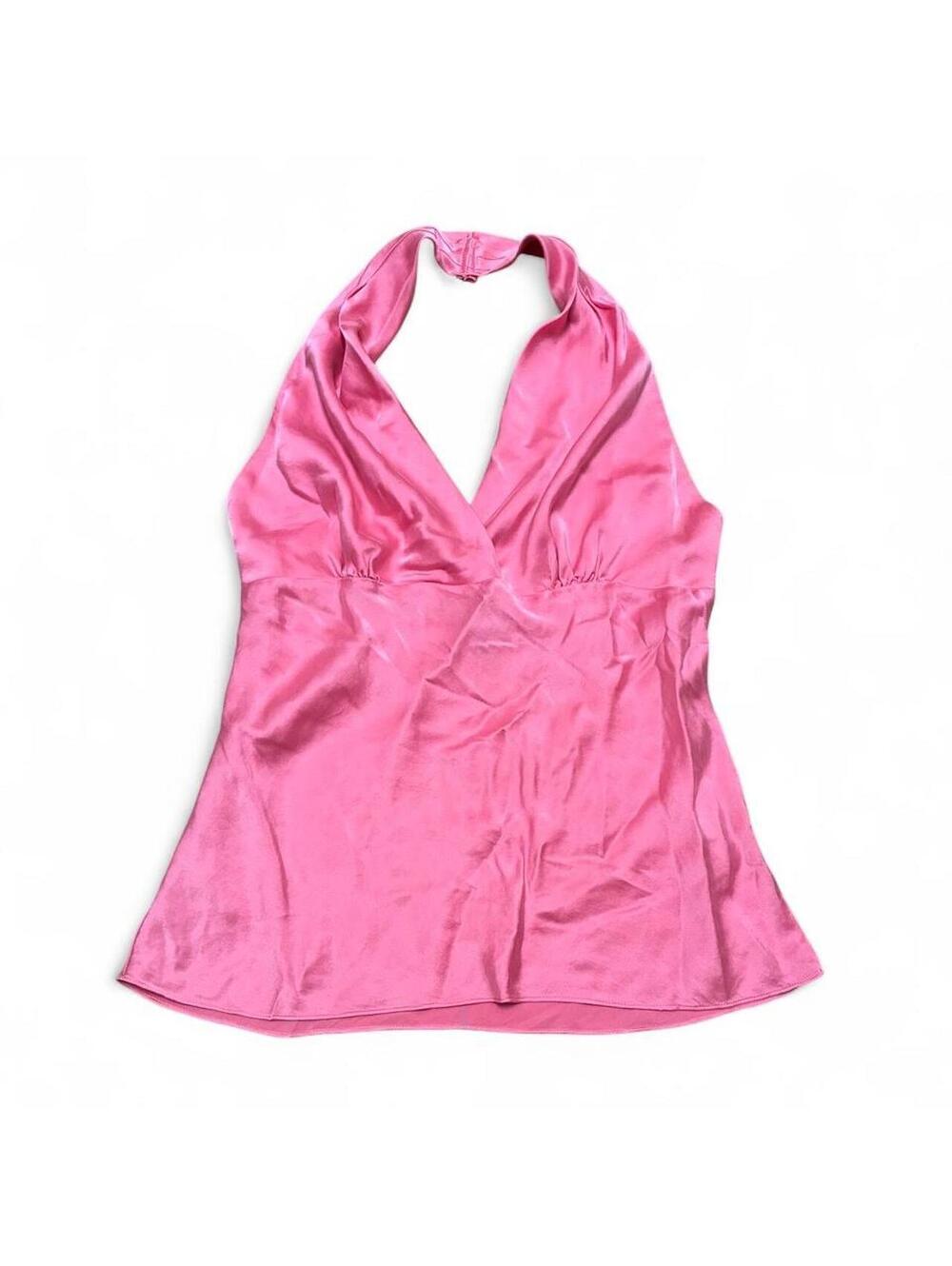Y2K Express Pink Silk Halter Top Barbie Party Club Large